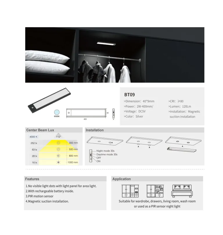 Luz LED recarregável BT09 Silver com sensor PIR avançado - Image 3