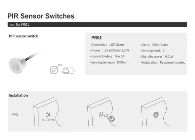 Interruptor de sensor de movimento PIR prateado PR01 - Image 3